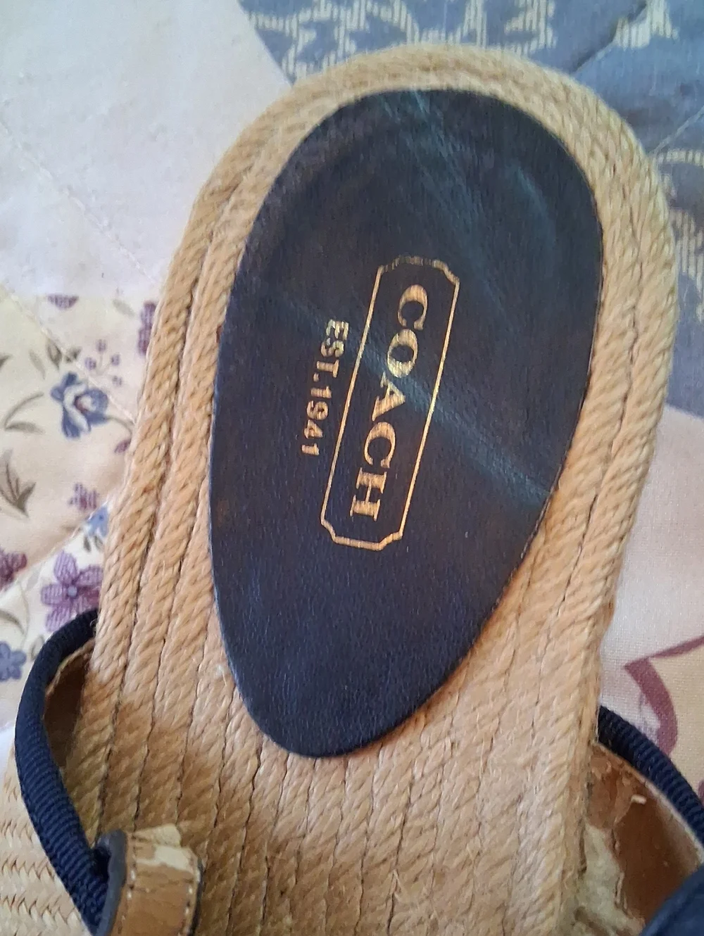 Coach Beige and Navy Floral Rope Sandals. Size 10B